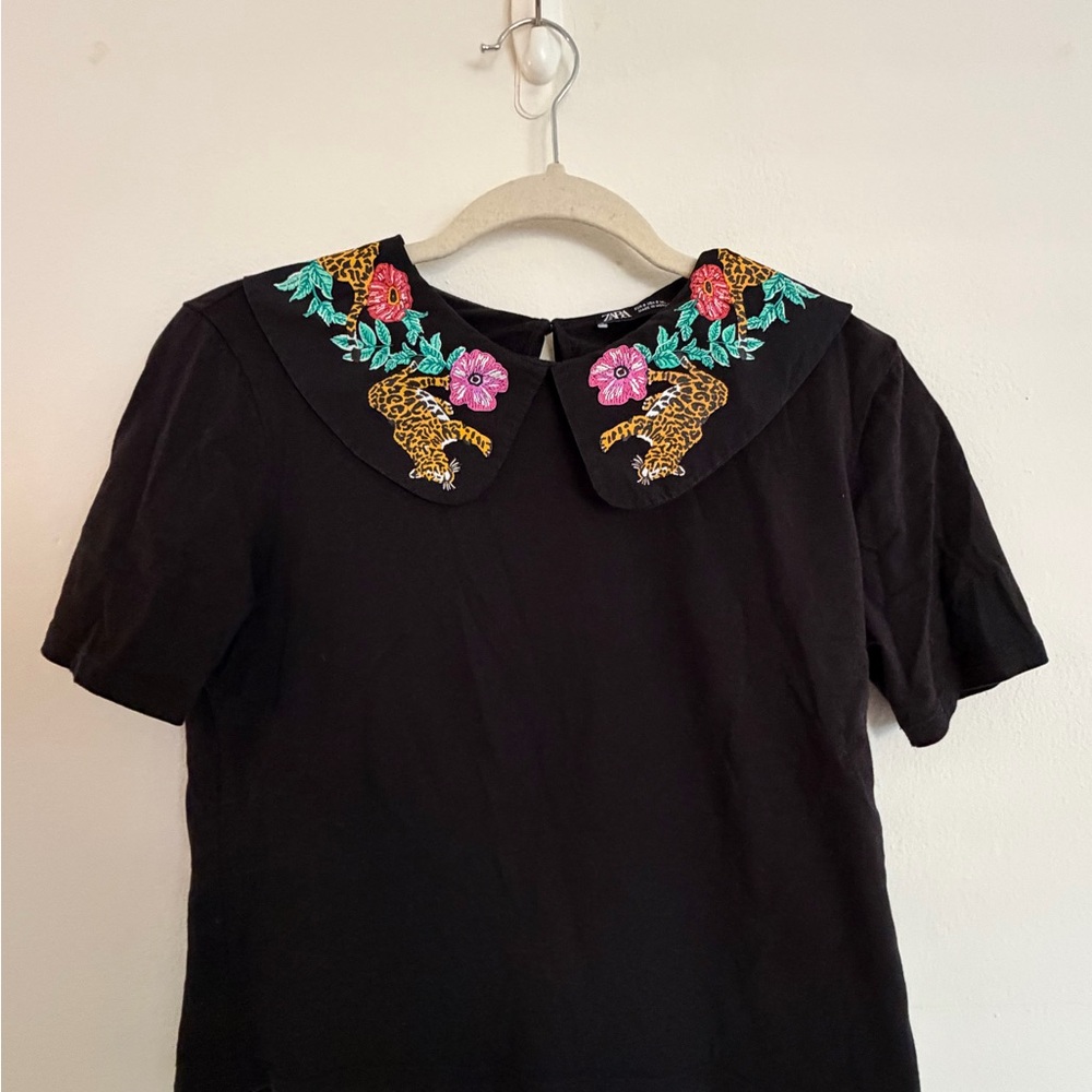 Zara Black Top with Colorful Embroidery